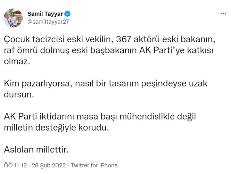 Şamil Tayyar'da AKP'yi karıştıran paylaşım