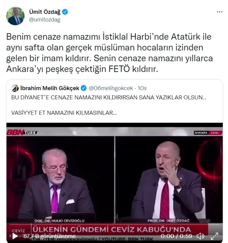 Senin cenaze namazını Ankara'yı peşkeş çektiğin FETÖ kıldırır