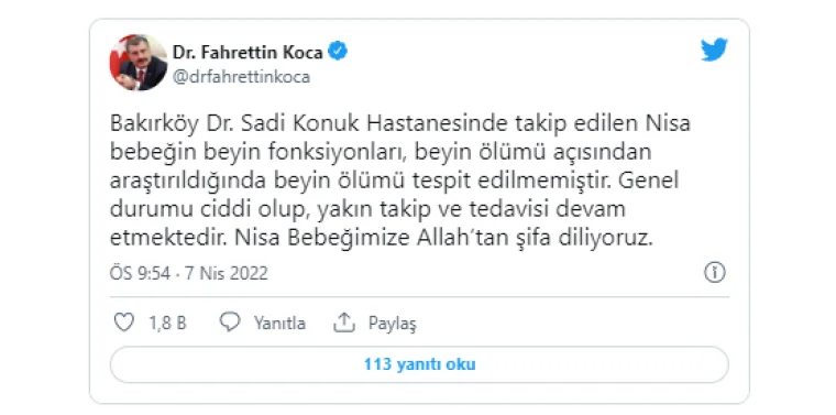 Bakan Koca'dan Nisa Mihriban bebek açıklaması