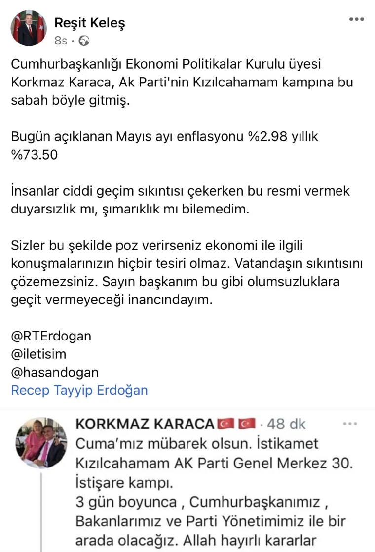 AKP'li Karaca'nın bu paylaşımına AKP'den de tepki