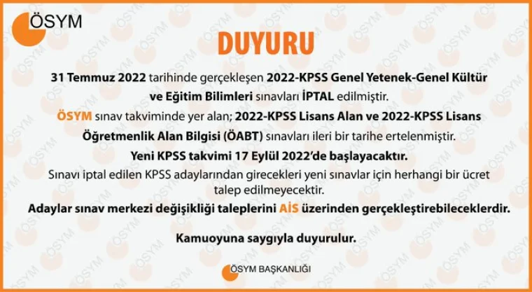 Son dakika: KPSS yeni sınav tarihi açıklandı