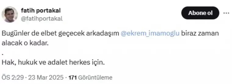 Fatih Portakal İmamoğlu'na 'arkadaşım' diyerek seslendi: Geçecek