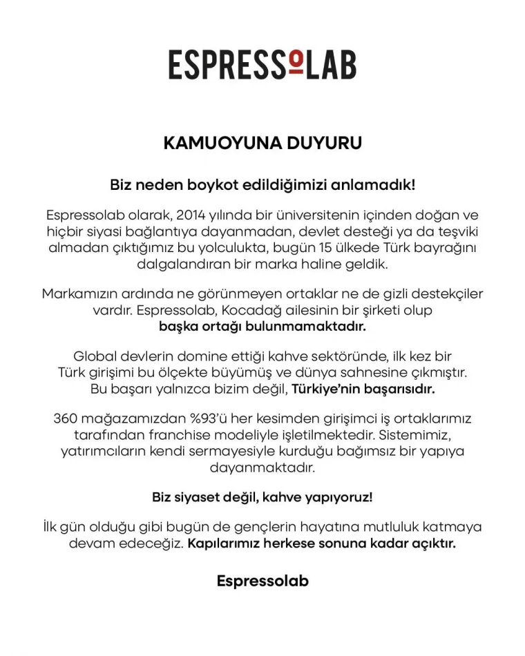 EspressoLab önce boykotu anlamadı, sonra AKP gemisine bindi