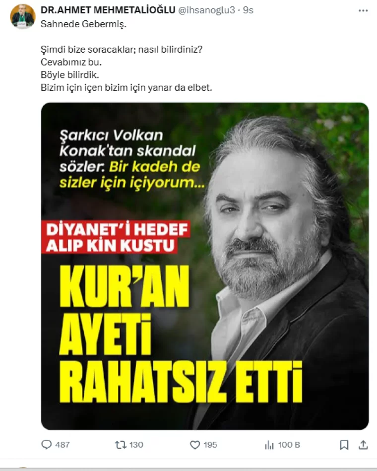 Müftüden Volkan Konak için skandal sözler: Sahnede gebermiş
