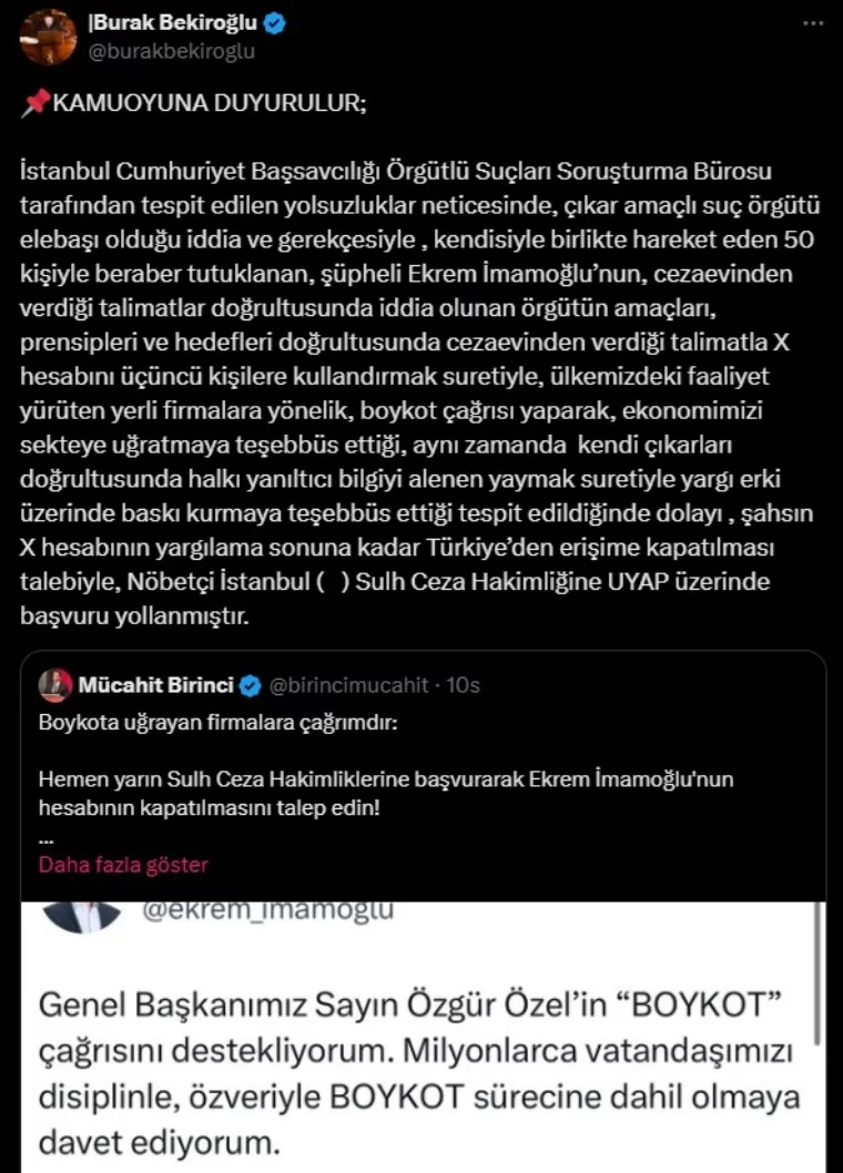İmamoğlu'nun sosyal medya hesaplarına 'kapatma' talebi