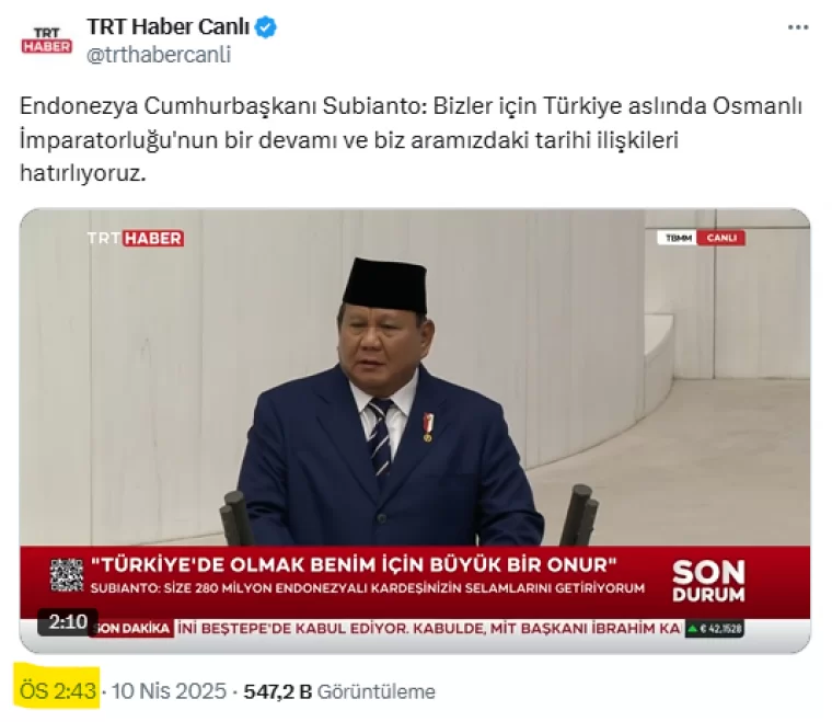 Endonezya Cumhurbaşkanı'ndan TRT'ye 'Atatürk' dersi
