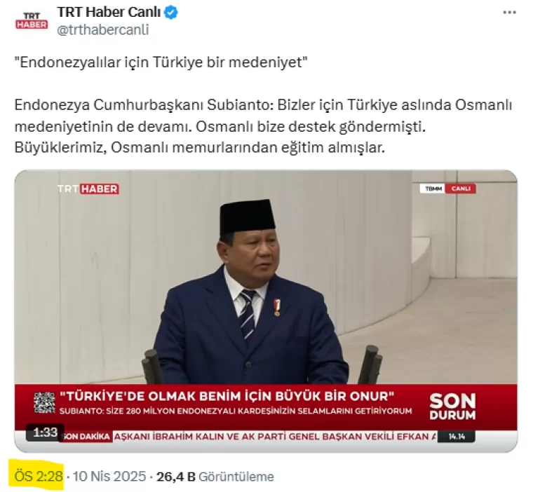 Endonezya Cumhurbaşkanı'ndan TRT'ye 'Atatürk' dersi
