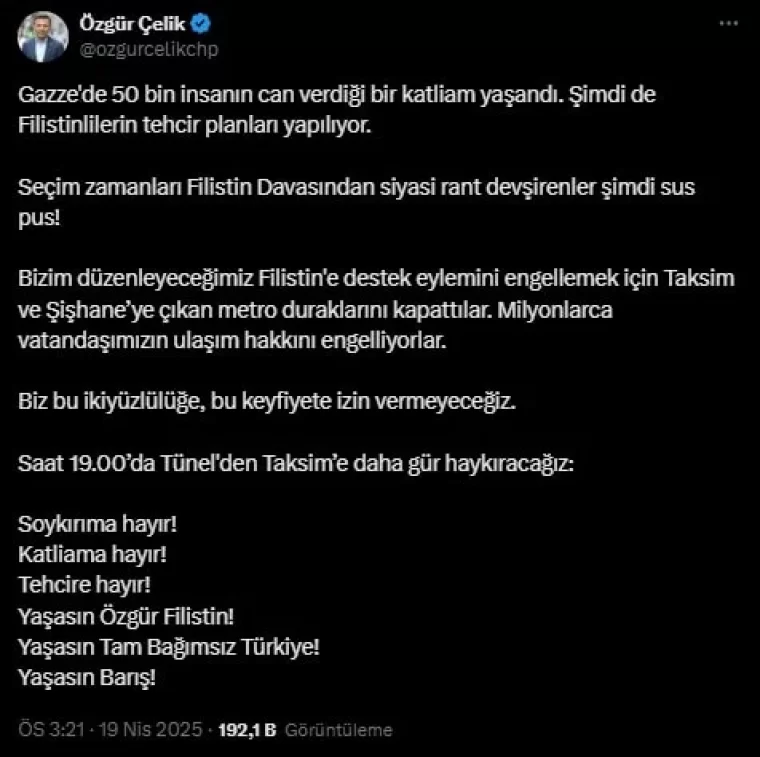 CHP'nin Filistin eylemine polis ablukası: Taksim yolları kapatıldı