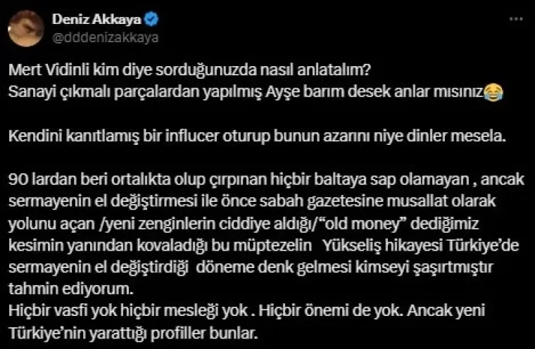 Deniz Akkaya'dan Mert Vidinili'ye sert tepki: 'Hiçbir vasfı yok hiçbir mesleği yok'
