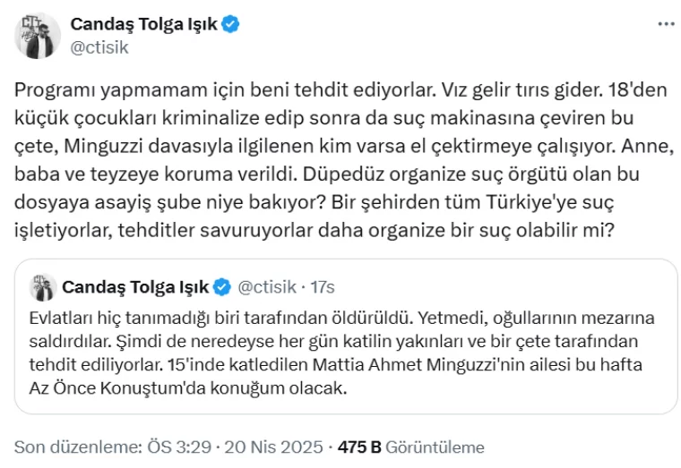 Minguzzi cinayeti soruşturması 'örgütlü suç' kapsamına alındı