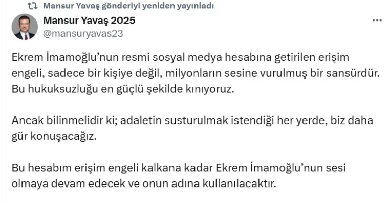 Ekrem İmamoğlu'nun X hesabına erişim engeli getirildi