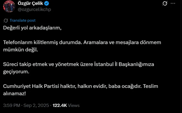 Özgür Çelik'ten ilk açıklama: CHP halktır, baba ocağıdır, teslim alınamaz
