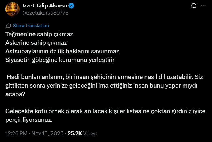 İhraç edilen teğmenden Bakan Güler’e ‘şehit annesi’ tepkisi: Şehit annesine parmak sallayan bakana ders!