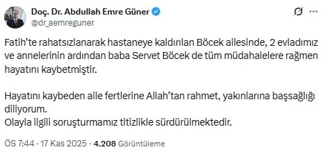 Son dakika: Fatih'te zehirlenme faciasında baba Servet Böcek de vefat etti