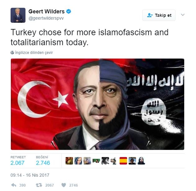 Wilders'ten Erdoğan hakkında Skandal paylaşım Erdoğan IŞİD