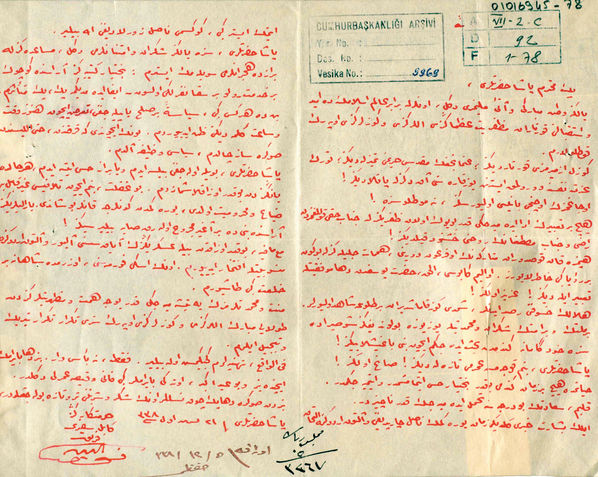 Fahreddin Paşa’nın Mustafa Kemal’e mektubu.