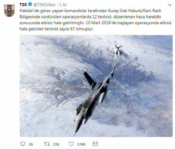 F-16 Türk Savaş Jetleri Kuzey Irak'ı vurdu: 12 PKK'lı öldürüldü