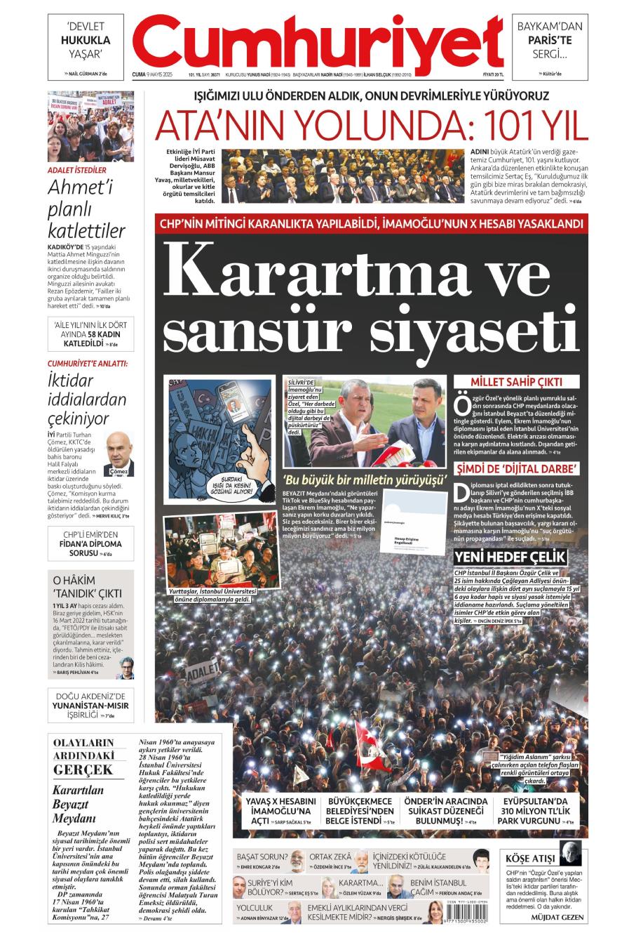 Cumhuriyet Gazetesi Manşetleri
